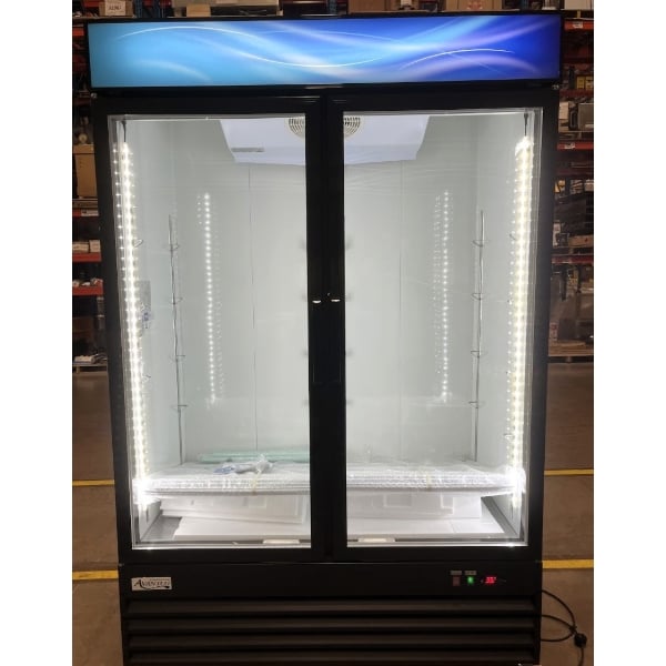 Scratch and Dent Avantco GDC-49-HC 53" Black Swing Glass Door Merchandiser Refrigerator with LED Lighting