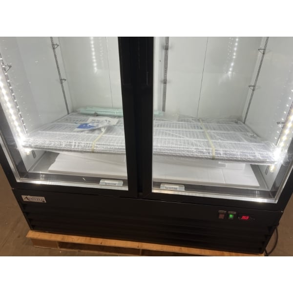 Scratch and Dent Avantco GDC-49-HC 53" Black Swing Glass Door Merchandiser Refrigerator with LED Lighting