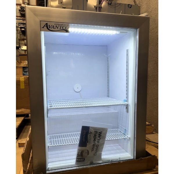 Scratch and Dent Avantco CFM3 White Customizable Countertop Display Freezer with Swing Door