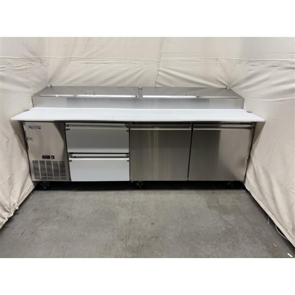 Scratch and Dent Avantco SSPPT-3I 94" 2 Door Refrigerated Pizza Prep Table with 2 Drawers
