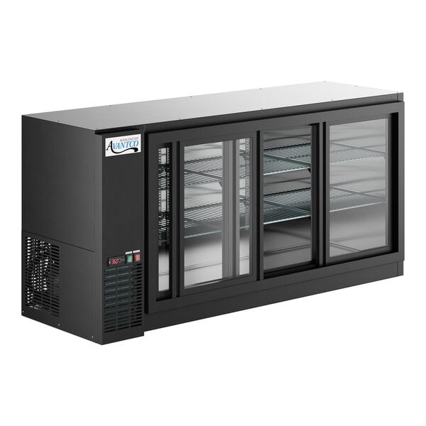 Scratch and Dent Avantco UBB-72S-GT 73" Black Underbar Height Narrow Sliding Glass Door Back Bar Refrigerator with Galvanized Top and LED Lighting