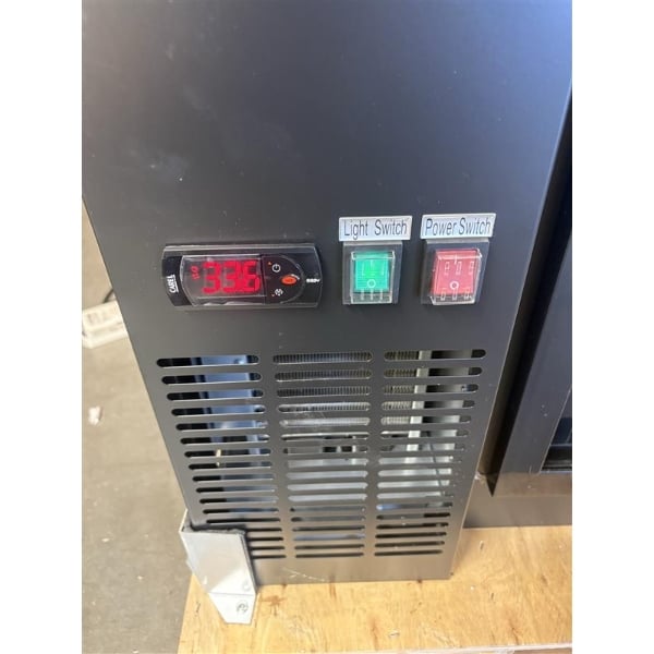 Scratch and Dent Avantco UBB-72S-GT 73" Black Underbar Height Narrow Sliding Glass Door Back Bar Refrigerator with Galvanized Top and LED Lighting