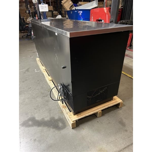 Scratch and Dent True TBB-4G-HC-LD 90 3/8" Black Counter Height Glass Door Back Bar Refrigerator with LED Lighting