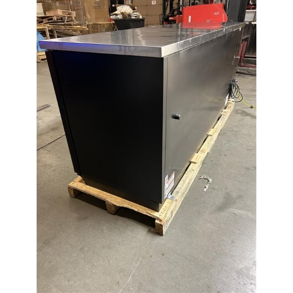 Scratch and Dent True TBB-4G-HC-LD 90 3/8" Black Counter Height Glass Door Back Bar Refrigerator with LED Lighting