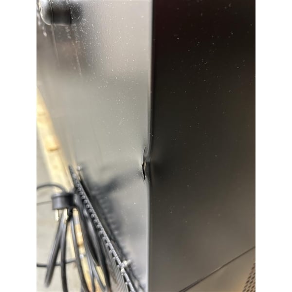 Scratch and Dent True TBB-4G-HC-LD 90 3/8" Black Counter Height Glass Door Back Bar Refrigerator with LED Lighting