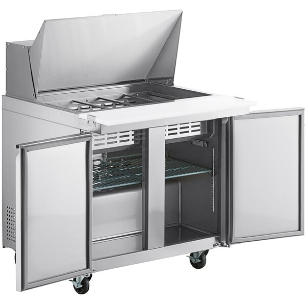 Scratch and Dent Avantco SS-PT-36M-C 36" 2 Door Mega Top Stainless Steel Refrigerated Sandwich Prep Table with 10 1/2" Cutting Board