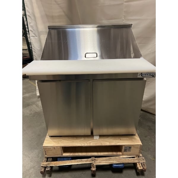 Scratch and Dent Avantco SS-PT-36M-C 36" 2 Door Mega Top Stainless Steel Refrigerated Sandwich Prep Table with 10 1/2" Cutting Board