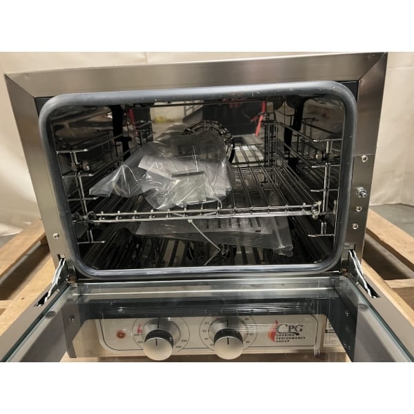 Scratch and Dent Cooking Performance Group COQ-T3-A Electric Thermostatic Countertop 3 Tray Quarter Size Convection Oven - 120V, 1,650W