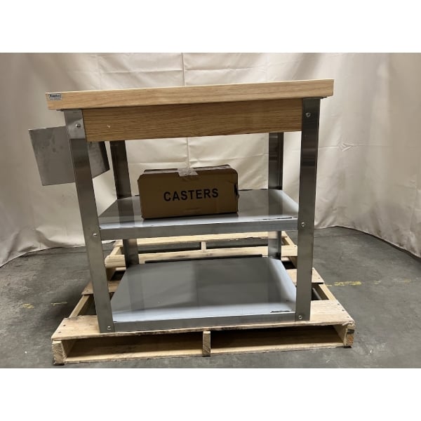 Scratch and Dent Steelton Wood Top Work Cart with Stainless Steel Base and Undershelves - 32" x 20" x 35"