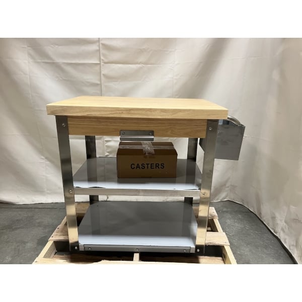 Scratch and Dent Steelton Wood Top Work Cart with Stainless Steel Base and Undershelves - 32" x 20" x 35"
