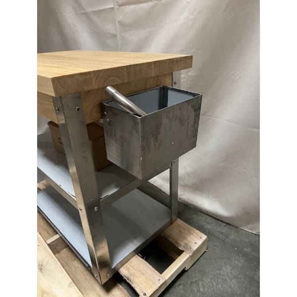 Scratch and Dent Steelton Wood Top Work Cart with Stainless Steel Base and Undershelves - 32" x 20" x 35"