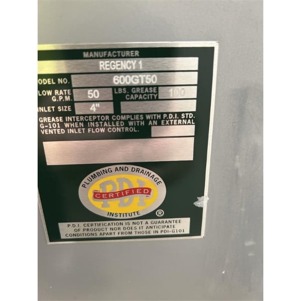 Scratch and Dent Regency 100 lb. 50 GPM Grease Trap with 4" Non-Threaded Connections - PDI Certified