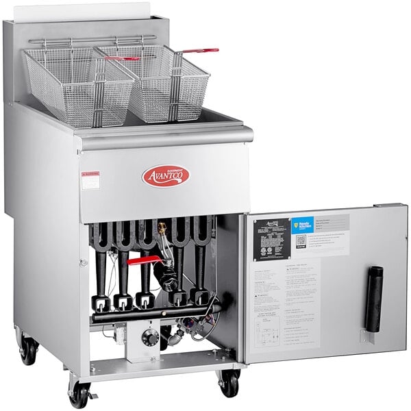 Scratch and Dent Avantco FF100 Liquid Propane 70-100 lb. Stainless Steel Tube Floor Fryer - 150,000 BTU