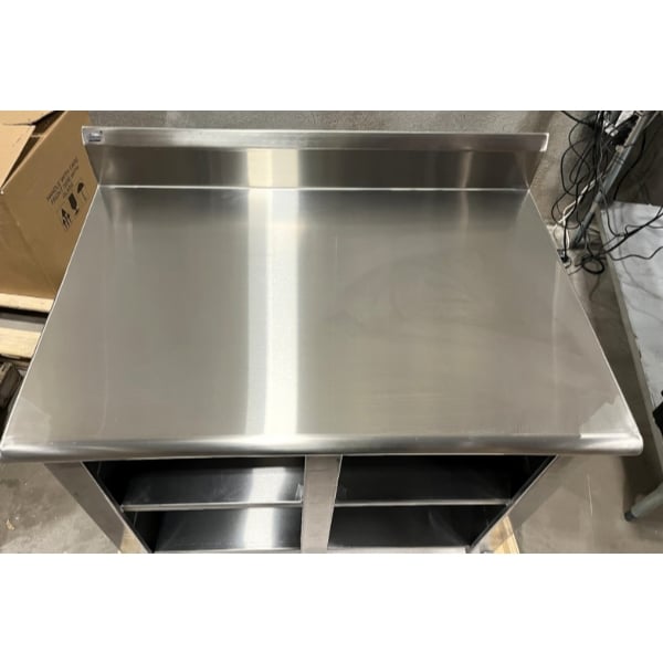 Scratch and Dent Advance Tabco HK-SS-243M 24" x 36" 14 Gauge Enclosed Base Stainless Steel Work Table with Fixed Midshelf and 5" Backsplash