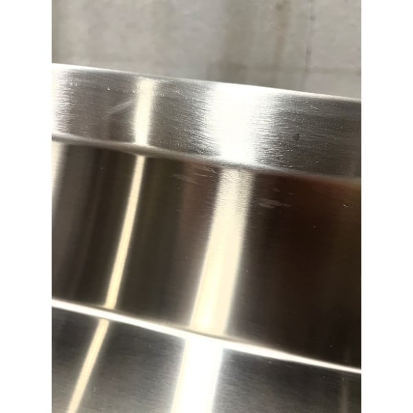 Scratch and Dent Advance Tabco HK-SS-243M 24" x 36" 14 Gauge Enclosed Base Stainless Steel Work Table with Fixed Midshelf and 5" Backsplash