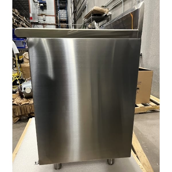 Scratch and Dent Advance Tabco HK-SS-243M 24" x 36" 14 Gauge Enclosed Base Stainless Steel Work Table with Fixed Midshelf and 5" Backsplash