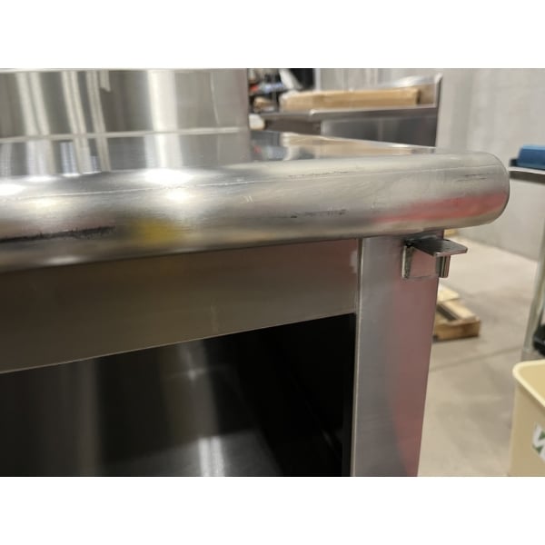 Scratch and Dent Advance Tabco HK-SS-243M 24" x 36" 14 Gauge Enclosed Base Stainless Steel Work Table with Fixed Midshelf and 5" Backsplash