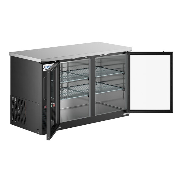 Scratch and Dent Avantco UBB-2G-HC 59" Black Counter Height Glass Door Back Bar Refrigerator with LED Lighting