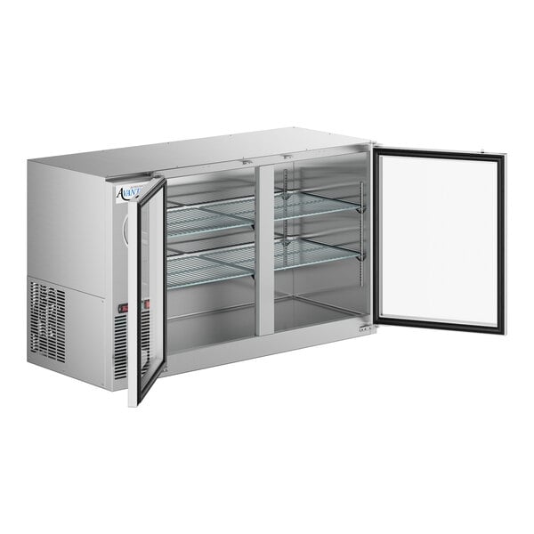 Scratch and Dent Avantco UBB-60-GT-G-S 60" Stainless Steel Underbar Height Narrow Glass Door Back Bar Refrigerator with Galvanized Top and LED Lighting