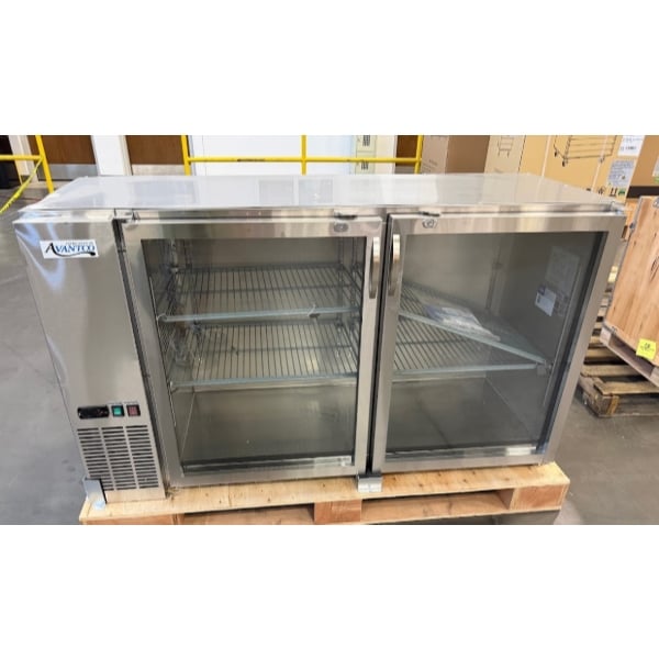 Scratch and Dent Avantco UBB-60-GT-G-S 60" Stainless Steel Underbar Height Narrow Glass Door Back Bar Refrigerator with Galvanized Top and LED Lighting
