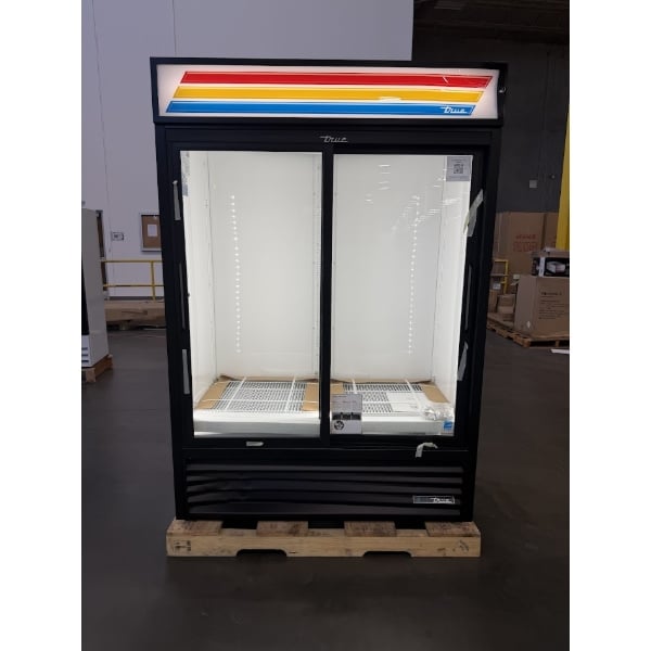 Scratch and Dent True GDM-47-HC-LD 54 1/8" Black Refrigerated Sliding Glass Door Merchandiser with LED Lighting