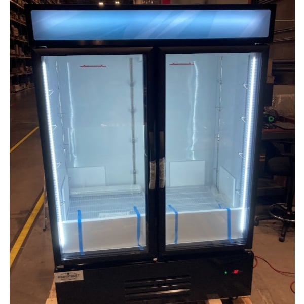 Scratch and Dent MainStreet Equipment GMC-49 52 3/4" Black Swing Glass Door Merchandiser Refrigerator - 120V
