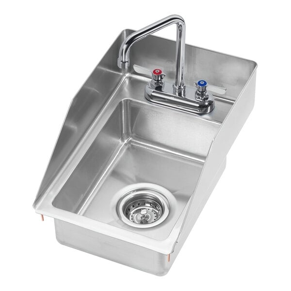 Scratch and Dent Krowne HS-1225 10" x 14" x 5" 20 Gauge Stainless Steel One Compartment Drop-In Sink with Side Splashes and 6" Double Bend Faucet