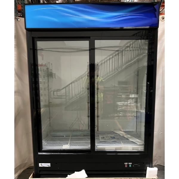 Scratch and Dent Avantco GDS-47-HC 53" Black Sliding Glass Door Merchandiser Refrigerator with LED Lighting