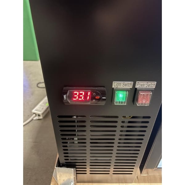 Scratch and Dent Avantco UBB-4G-HC 90" Black Counter Height Glass Door Back Bar Refrigerator with LED Lighting