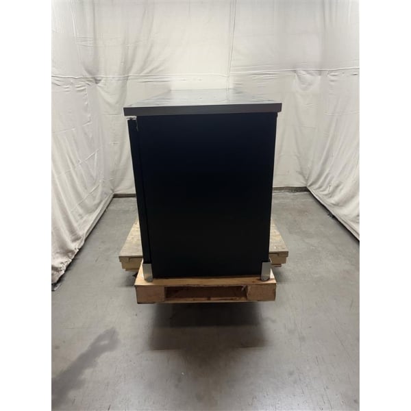 Scratch and Dent Avantco UBB-4G-HC 90" Black Counter Height Glass Door Back Bar Refrigerator with LED Lighting