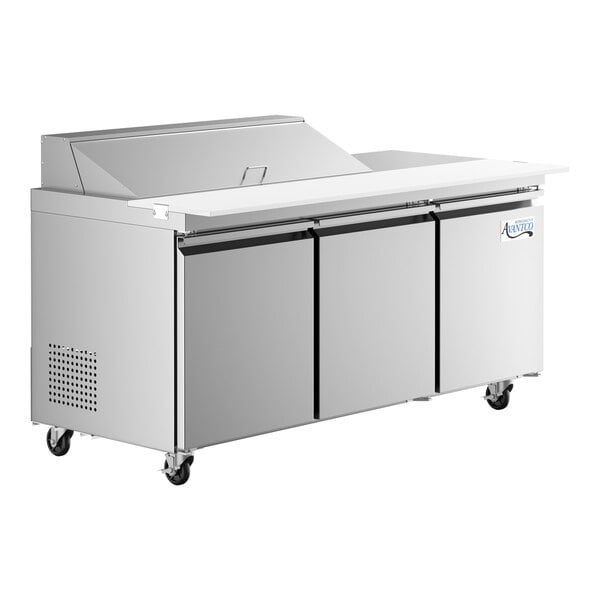 Scratch and Dent Avantco SS-PT-71-12-C 70" 3 Door Stainless Steel Refrigerated Sandwich Prep Table with Workstation and Extra Deep Cutting Board
