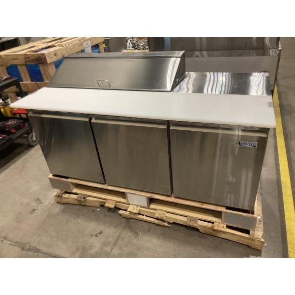 Scratch and Dent Avantco SS-PT-71-12-C 70" 3 Door Stainless Steel Refrigerated Sandwich Prep Table with Workstation and Extra Deep Cutting Board