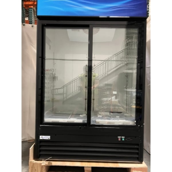 Scratch and Dent Avantco GDS-47-HC 53" Black Sliding Glass Door Merchandiser Refrigerator with LED Lighting