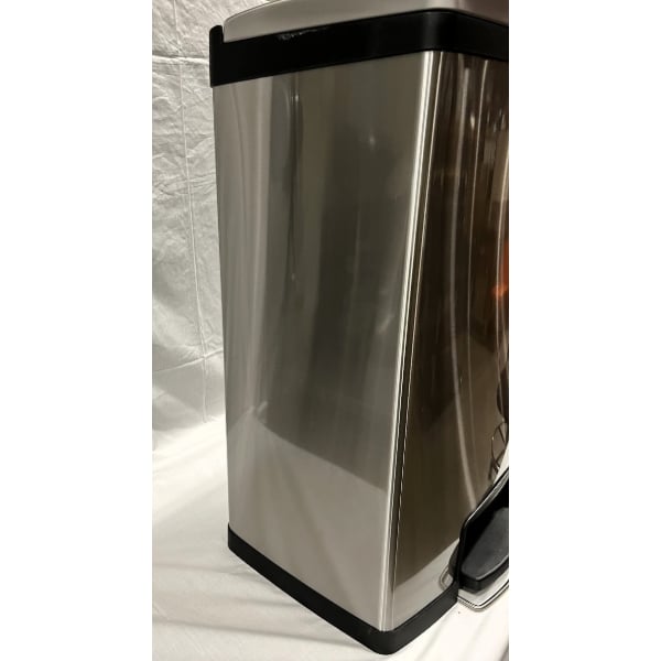 Scratch and Dent Rubbermaid® 1901999 Slim Jim Stainless Steel Black Accent Front Step-On Rectangular Trash Can with Single Rigid Plastic Liner - 96 Qt. / 24 Gallon
