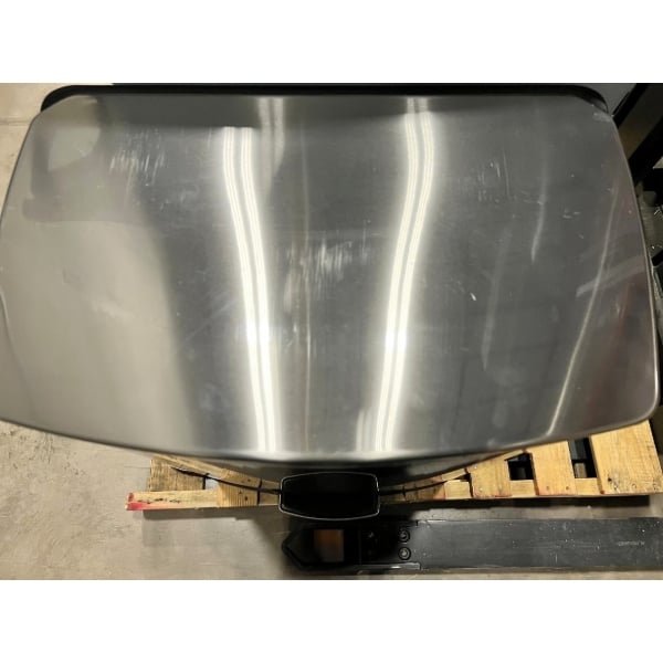 Scratch and Dent Rubbermaid® 1901999 Slim Jim Stainless Steel Black Accent Front Step-On Rectangular Trash Can with Single Rigid Plastic Liner - 96 Qt. / 24 Gallon