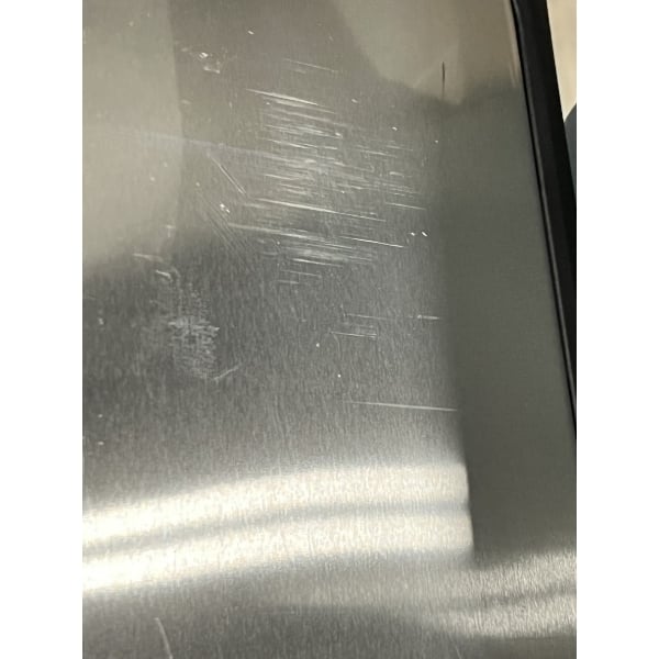 Scratch and Dent Rubbermaid® 1901999 Slim Jim Stainless Steel Black Accent Front Step-On Rectangular Trash Can with Single Rigid Plastic Liner - 96 Qt. / 24 Gallon
