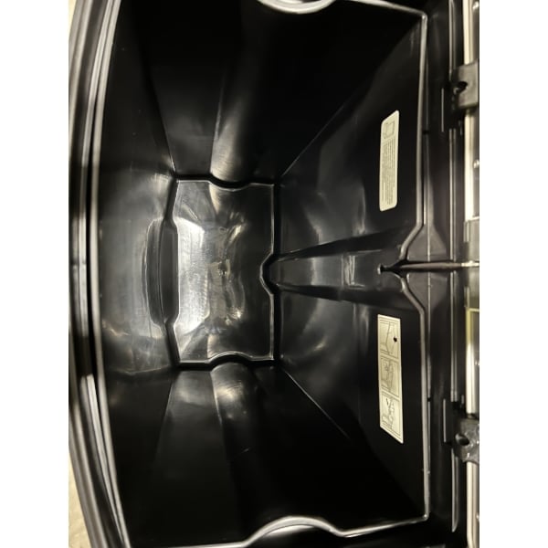 Scratch and Dent Rubbermaid® 1901999 Slim Jim Stainless Steel Black Accent Front Step-On Rectangular Trash Can with Single Rigid Plastic Liner - 96 Qt. / 24 Gallon