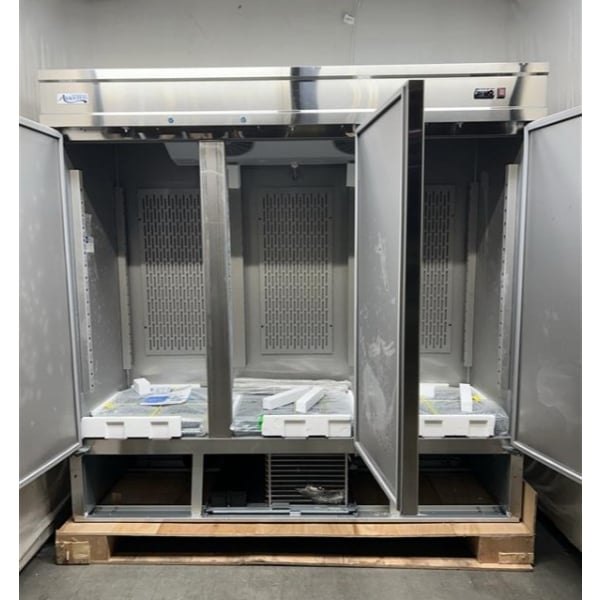 Scratch and Dent Avantco SS-3F-HC 81 5/16" Stainless Steel Solid Door Reach-In Freezer