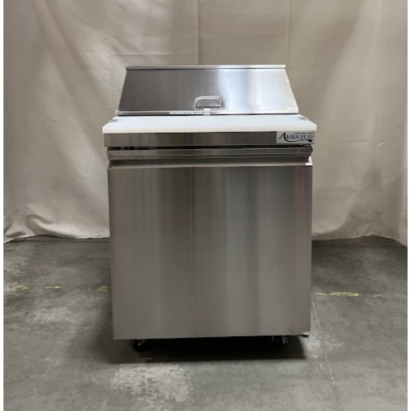 Scratch and Dent Avantco SS-PT-27-AC 27 1/2" ADA Height 1 Door Stainless Steel Cutting Top Refrigerated Sandwich Prep Table with Extra Deep Cutting Board