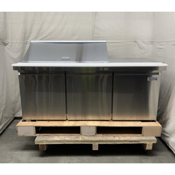 Scratch and Dent Avantco SS-PT-71M-18-HC 70" 3 Door Mega Top Stainless Steel Refrigerated Sandwich Prep Table with Workstation