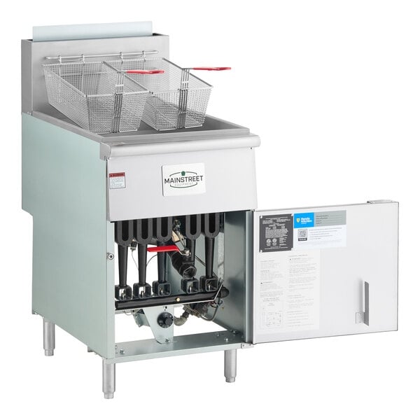 Scratch and Dent MainStreet Equipment Liquid Propane 70-100 lb. Stainless Steel Floor Fryer - 150,000 BTU