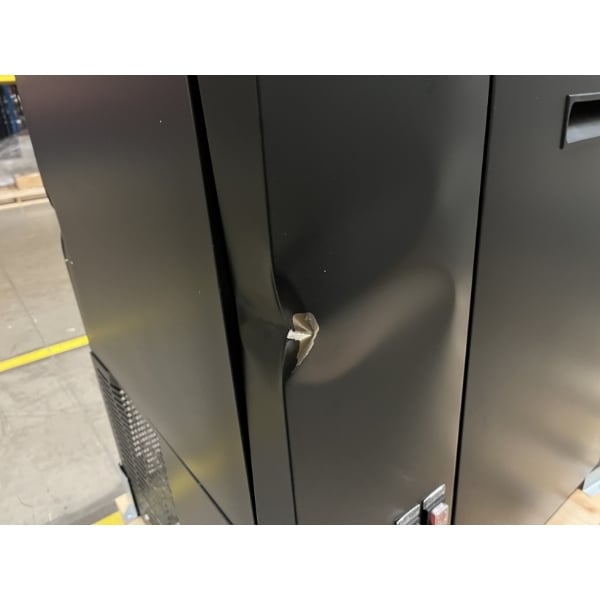 Scratch and Dent Avantco UBB-72-HC 73" Black Counter Height Narrow Solid Door Back Bar Refrigerator with LED Lighting