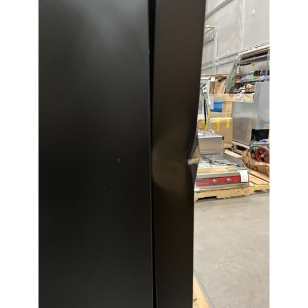 Scratch and Dent Avantco UBB-72-HC 73" Black Counter Height Narrow Solid Door Back Bar Refrigerator with LED Lighting