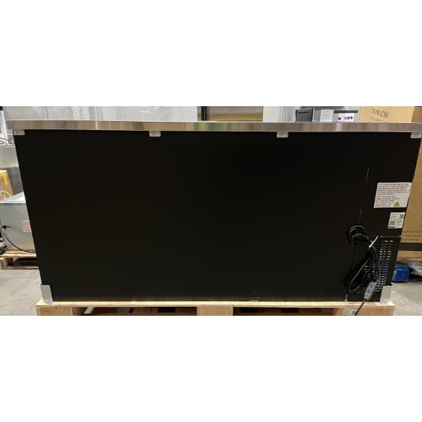 Scratch and Dent Avantco UBB-72-HC 73" Black Counter Height Narrow Solid Door Back Bar Refrigerator with LED Lighting