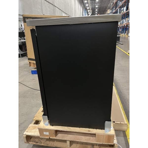 Scratch and Dent Avantco UBB-72-HC 73" Black Counter Height Narrow Solid Door Back Bar Refrigerator with LED Lighting