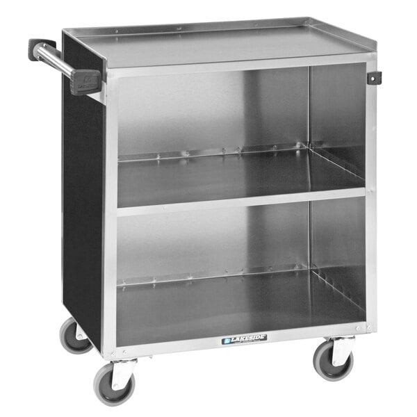 Scratch and Dent Lakeside 622B Black Laminate 3 Shelf Stainless Steel Utility Cart - 31 3/4" x 19" x 33 7/8"
