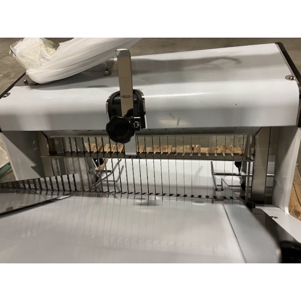 Scratch and Dent Estella Countertop Bread Slicer - 3/4" Slice Thickness, 18 3/4" Max Loaf Length - 110V, 1/4 hp