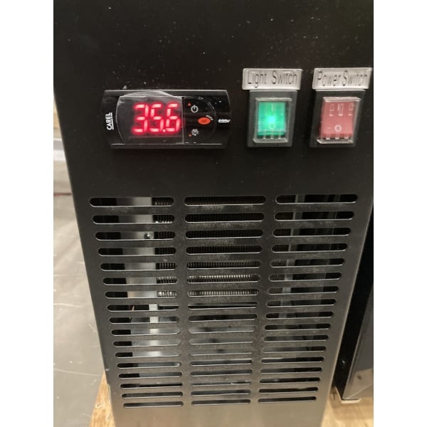 Scratch and Dent Avantco UBB-72G-HC 73" Black Counter Height Narrow Glass Door Back Bar Refrigerator with LED Lighting