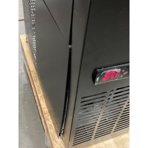 Scratch and Dent Avantco UBB-72G-HC 73" Black Counter Height Narrow Glass Door Back Bar Refrigerator with LED Lighting