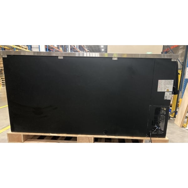 Scratch and Dent Avantco UBB-72G-HC 73" Black Counter Height Narrow Glass Door Back Bar Refrigerator with LED Lighting